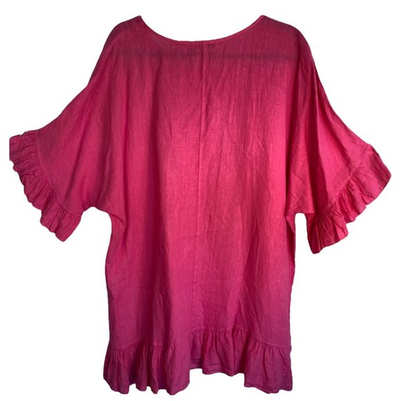 PIAZZA DEL TEMPIO FUCHSIA 100% LINEN SUMMER TOP (SZ M / OVERSIZED) - Picture 7 of 8